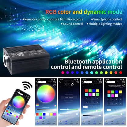 16W Car Roof Star Light Twinkle Fiber Optic Light Ceiling Star Lighting Kit RGBW APP Music Control Car Starry Sky Ceiling Lamp