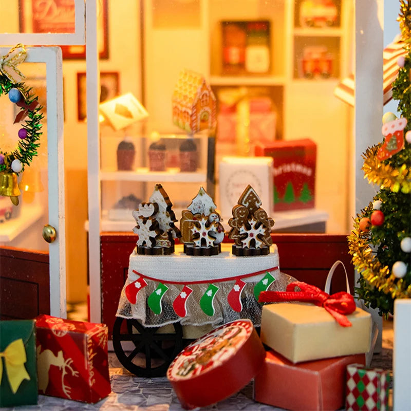 New Christmas Dollhouse Furniture Book Nook Miniature Building Kit Accessories DIY Hut cabin Houses  Doll House Creative Puzzle