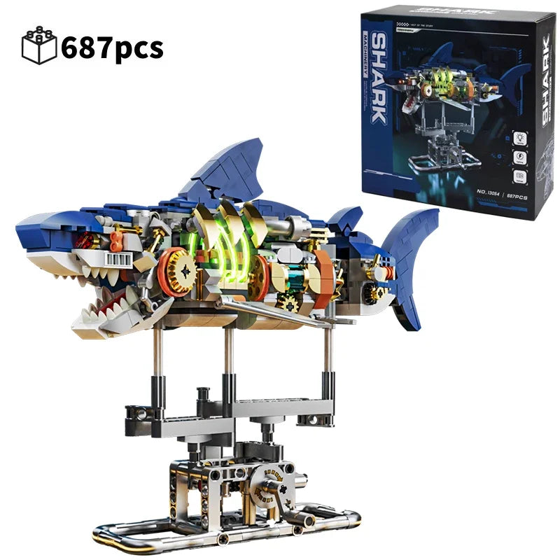 DIY Mechanical Technical Shark Building Blocks Creative Ocean Series Decorations Model Boys Children Christmas Birthday Gifts