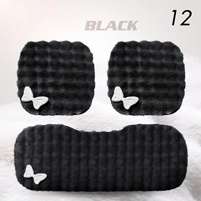 Winter Plush Car Seat Cover Bowknot Fashion Cute Women's Automotive Interior Protector Steering Wheel Warm Cushion Car Pillow