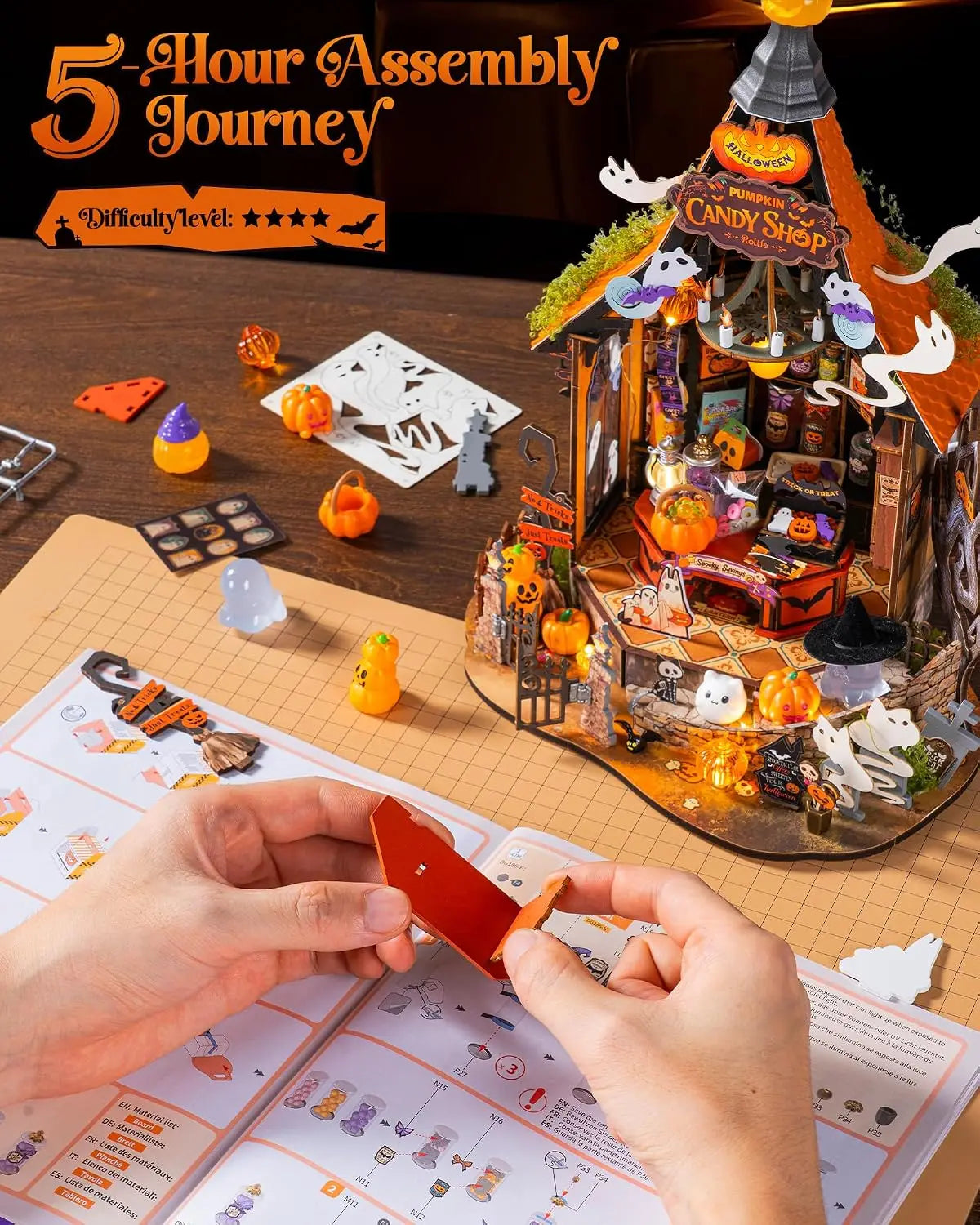 Rolife Haunted Candy House DIY Miniature House Kit Model Kit Spooky Cute Miniature House Home Decor For Halloween and Christmas