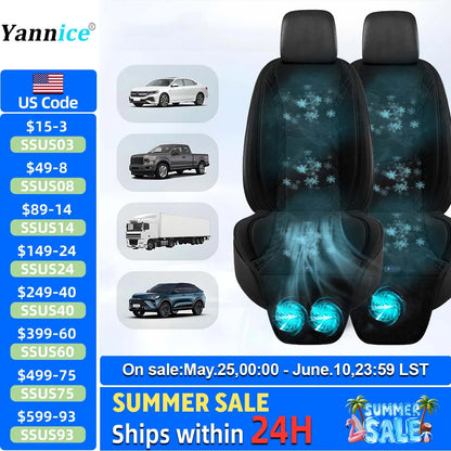 USB Summer Cooling Car Seat Cushion With Fan Front Seat Cooled Seat Cover Black Ventilated Breathable Seat Cover 3-Speed Setting