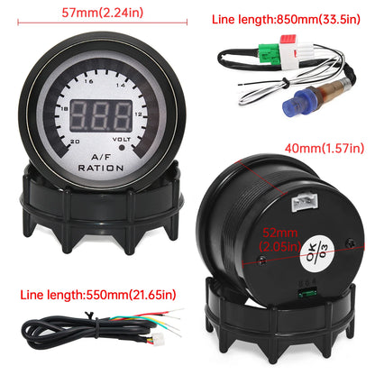 2'' 52mm Air Fuel Ratio Gauge 2 In 1 Voltmeter AFR Car Gauge Can Be Paired With Narrowband O2 Oxygen Sensor Fit for 12V Vehicle