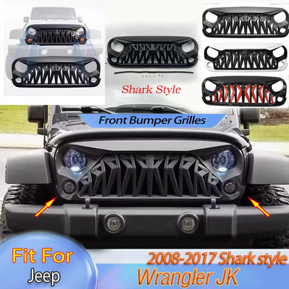 Shark Style for Jeep Wrangler JK 2008-2017 4x4 Front Bumper Grilles Offroad Racing Grills Air Vent Cover Trim Body Kit Auto Part