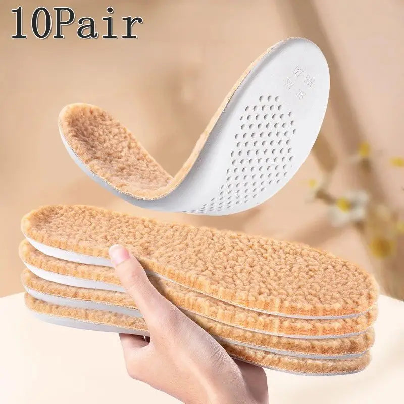 1/5/10Pair Cotton Shoes Winter Warmth Insoles Latex Lambswool Insole Soft Shoe Sole Thick Plush Comfortable Shoe Pads