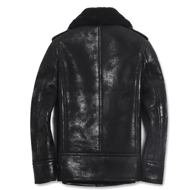 YOLANFAIRY Genuine Leather Jacket Men's Winter Jacket Sheepskin Coat for Men Natural Lamb Fur Bomber Jackets veste 156-1 MY1916