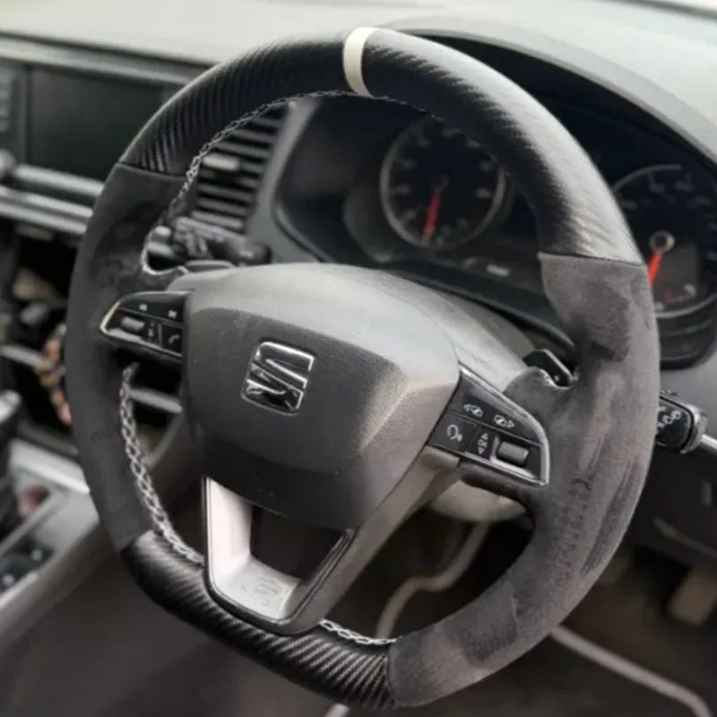 DIY copper stripe suede Car Steering Wheel Cover for Seat Leon FR CUPRA Ibiza Alhambra Line Arona Ateca Toledo 2014-2020