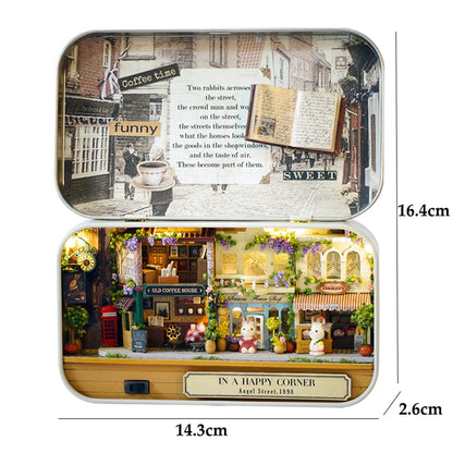DIY Time Message Box Miniature Dollhouse Kit with LED Light Wooden Assembled Model Handmade Craft Puzzle Toy for Birthday Gifts