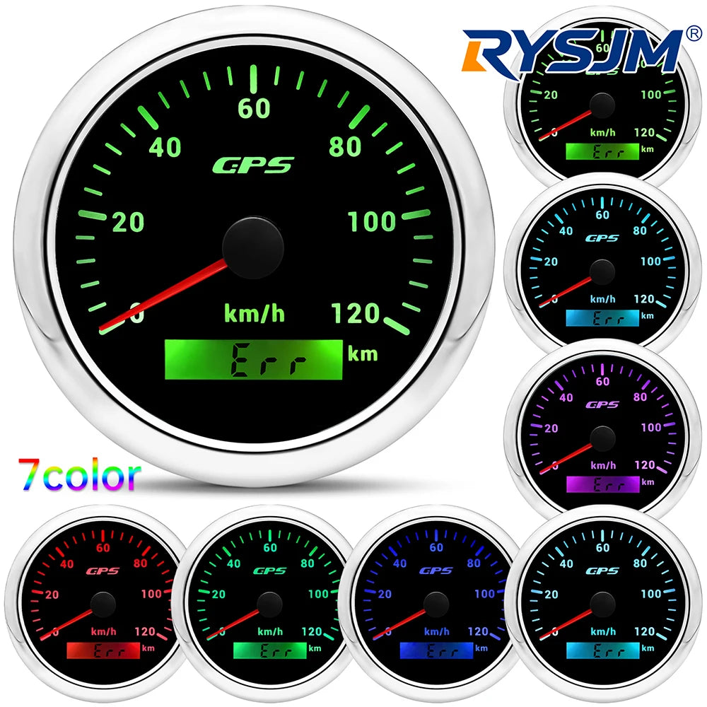 Universal 85MM GPS Speedometer Gauge 7 Color LED Backlight For Motorcycle Marine Boat Truck 60 Kmh 200 Kmh Speed Gauge Meter