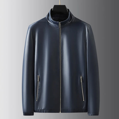 QYLVAWOY 2025 Winter New Real Leather Men's Leather Jacket Thickened Removable Goose Down Stand-Up Collar Blue Outerwear LJ2635