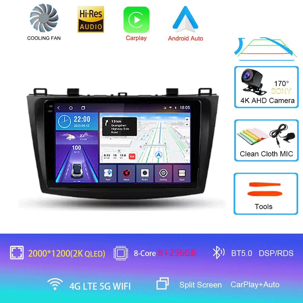 For Mazda 3 II For Mazda3 BL 2009 - 2013 Android16 Carplay Auto 4G+WIFI GPS Car Radio Navigation Multimedia Video Player Stereo