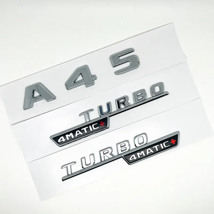 3D ABS Glossy Black Car Fender Badge Turbo 4MATIC Sticker Rear Trunk AMG Emblem A45 Logo For Mercedes Benz A 45 AMG W176 W177
