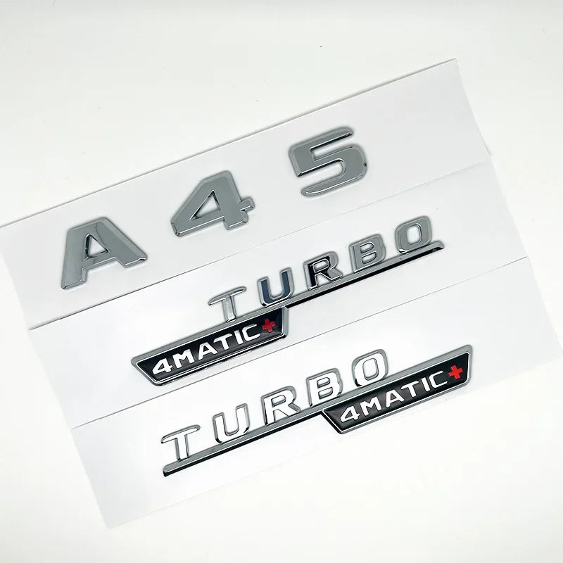 3D ABS Glossy Black Car Fender Badge Turbo 4MATIC Sticker Rear Trunk AMG Emblem A45 Logo For Mercedes Benz A 45 AMG W176 W177