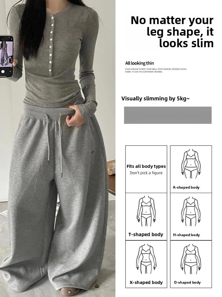 American Style Lazy Girl Sports Pants Women High Waist Loose Slimming Casual Wide Leg Pants Fall New Arrival Small Size