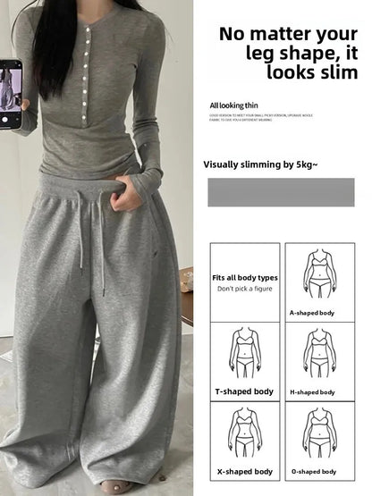 American Style Lazy Girl Sports Pants Women High Waist Loose Slimming Casual Wide Leg Pants Fall New Arrival Small Size