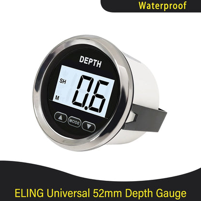 Marine 52mm Digital Depth Gauge Indicator with Transducer and White Backlight for Yachts Fishing Boats Universal 12V