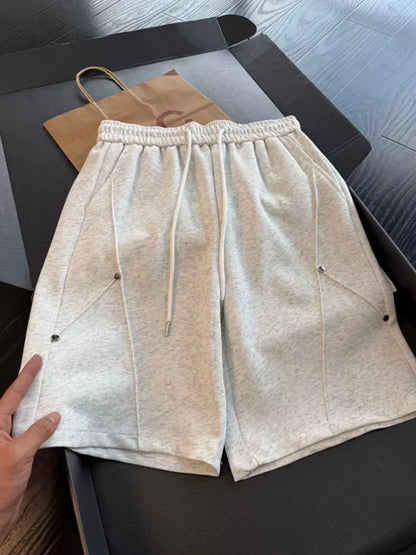 Cleanfit Men's Short Pants Rivet Splicing Deconstruction Sporty Four-Five Split Summer Heavyweight Sweatpants Casual Shorts