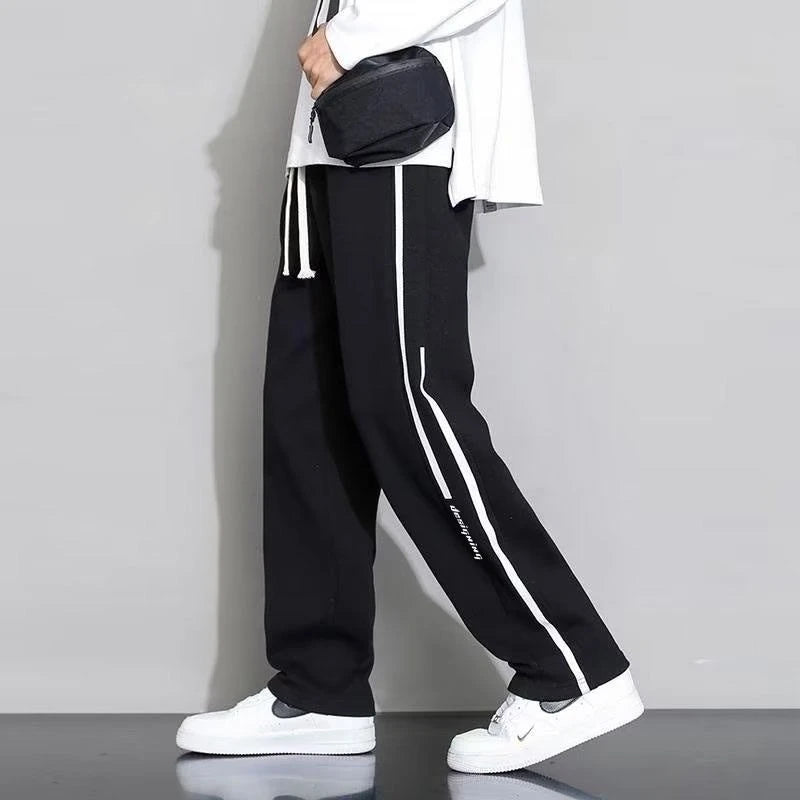 Men’s Straight Leg Sweatpants Loose Lightweight Casual Pants Spring Summer Stripe Patchwork Sports Joggers Trendy Long Trousers