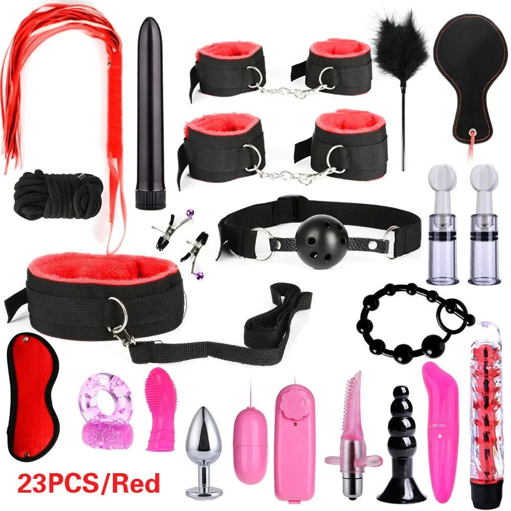 Sex Products Erotic Toys for Adults BDSM Sex Bondage Set Handcuffs Nipple Clamps Gag Whip Rope Sex Toys For Couples