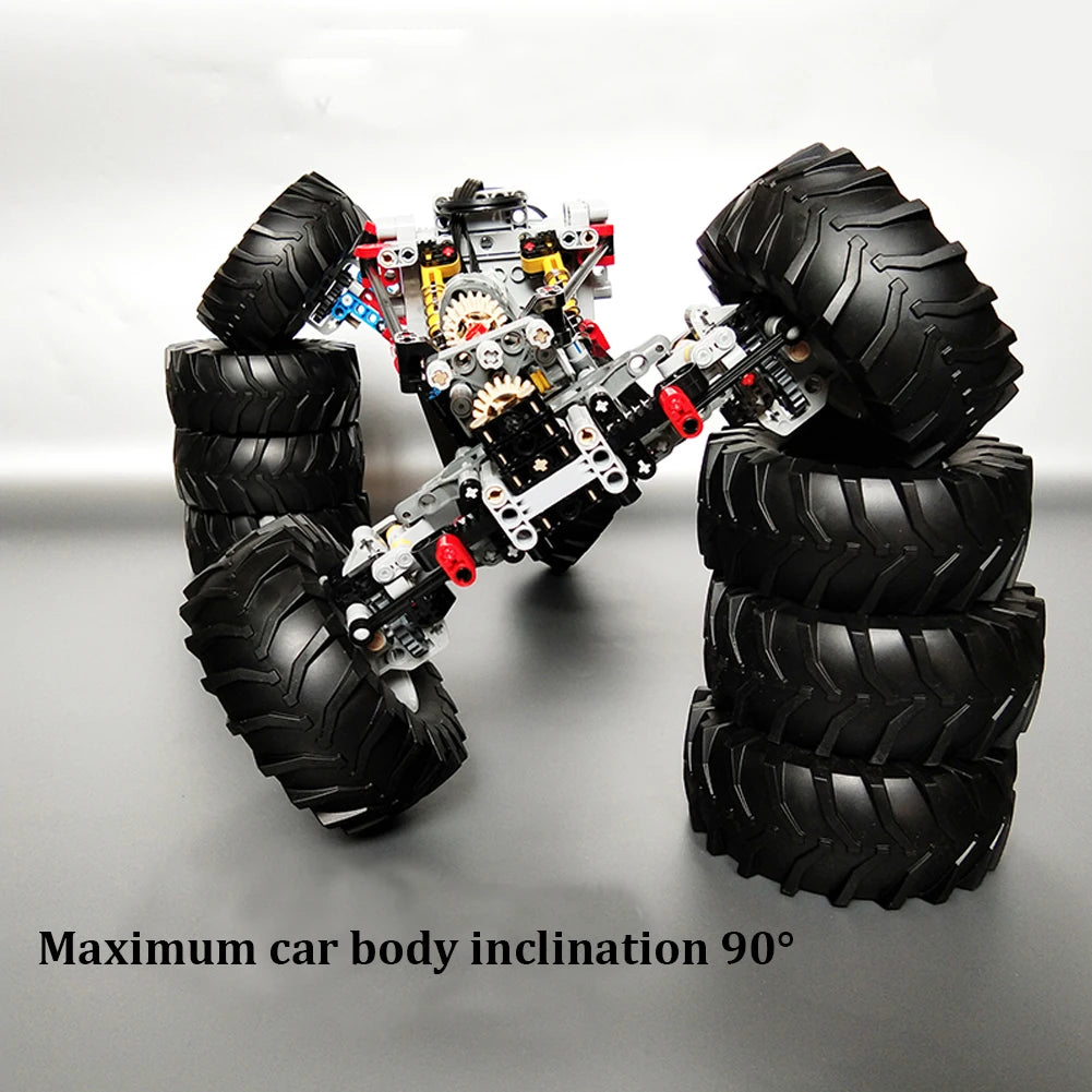 MOC Building Blocks 4WD Climbing Car with Suspension Shocks Technology 4 Wheels Drive Off-Road Car Modifiable Toys Gifts