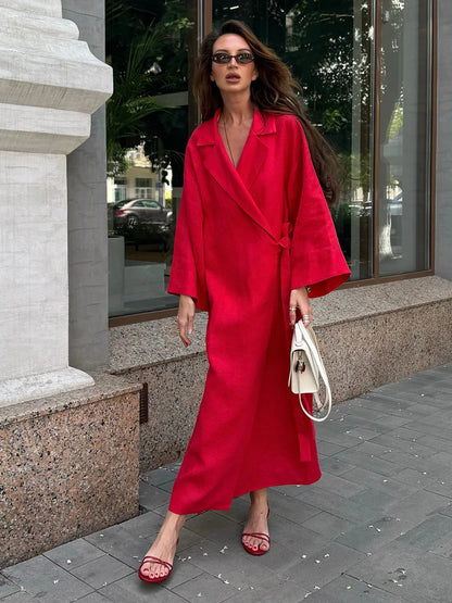 Tossy Casual Loose Lace-Up Dress Female Lapel Long Sleeve High Waist Solid Autumn 2025 New Bandage Dress Women's Commute Dress