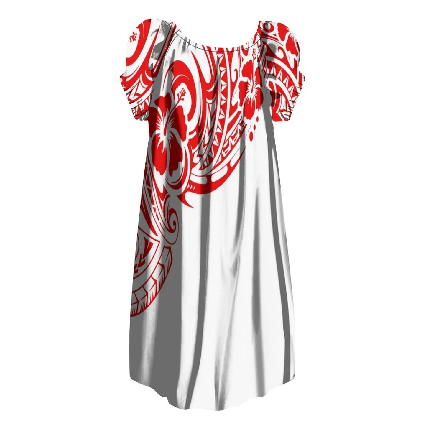 New Design Customize Polynesian Print Micronesian Loose Casual puffy dress Plus Size Women Clothing
