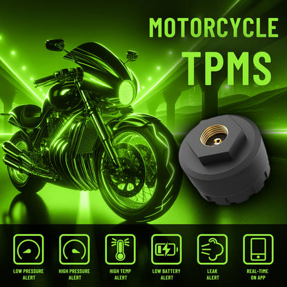Motorcycle TPMS, Bluetooth 5.0 APP Real-Time Pressure & Temperature Alarm, IP67 Waterproof for Motorbike Scooter ATV