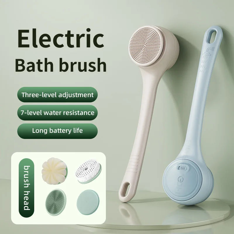 HOMEFISH Dual Handle Electric Bath Body Scrubber Brush with Long Handle Back Cleaning Tool for Back Exfoliation And Deep Cleanin