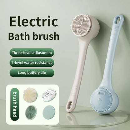 HOMEFISH Dual Handle Electric Bath Body Scrubber Brush with Long Handle Back Cleaning Tool for Back Exfoliation And Deep Cleanin