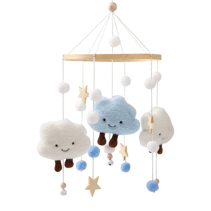 Baby Wooden Rattles Bed Bell Soft Felt Cartoon Cloudy Star Hanging  Toys Pendant Crib Mobile Toys Holder Bracket Infant Gift Kid