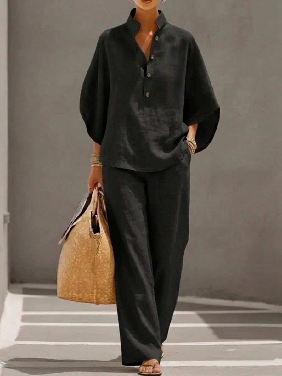 New women's shirt set button cardigan loose comfortable casual versatile women's set