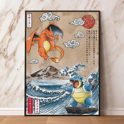 Classic Canvas Hd Prints Poster Pokemon Charizard Blastoise Cartoon Character High Quality Home Living Room Mural Decorative