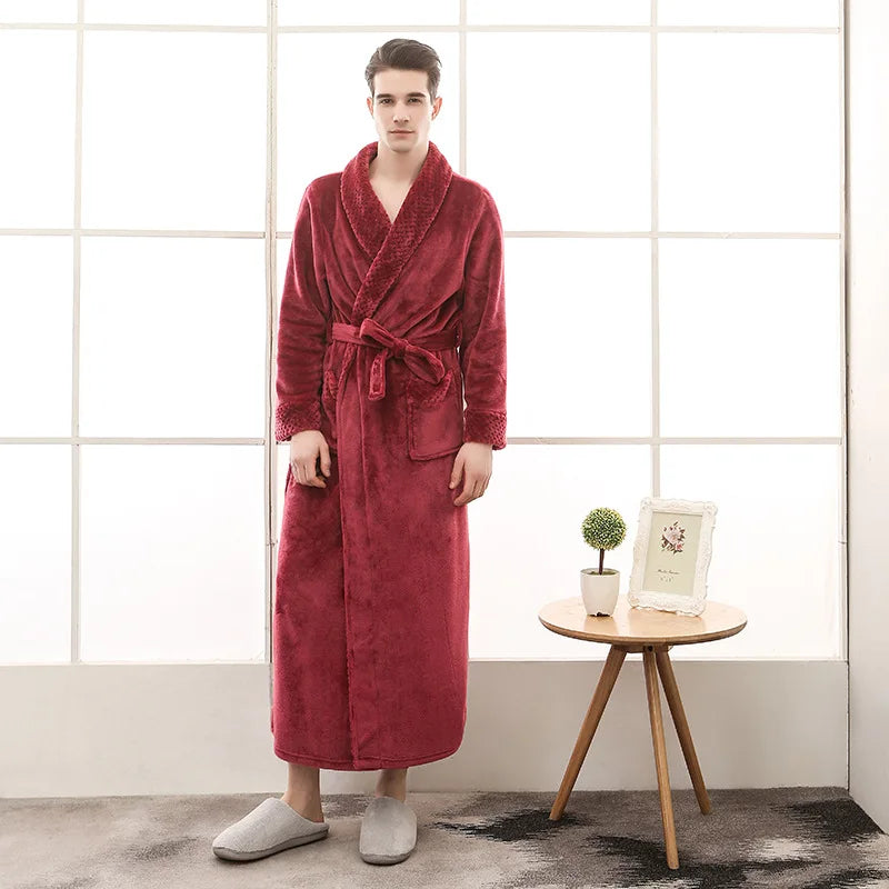 Men's Soft Plush Warm Winter Bath & Sleep Loungewear Stylish Cozy Couple's Matching Long Length Mink Fleece Patchwork Robe