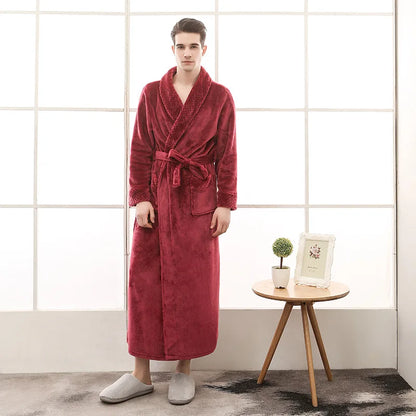 Men's Soft Plush Warm Winter Bath & Sleep Loungewear Stylish Cozy Couple's Matching Long Length Mink Fleece Patchwork Robe