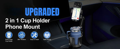 Car Phone Holder, Cup Holder Phone Mount With Memory Function 360°Rotation iPhone Car Phone Mount With Adjustable Long Neck