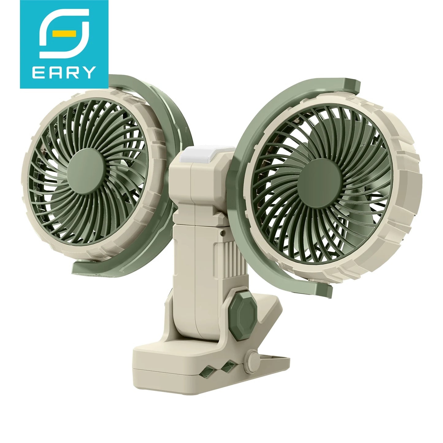 Eary Dual Head Clip On Fan Mount For Desktop With 4000mAh Battery Operated 3 Speed Adjustable 360 Rotatable Desk Air Cooling Fan