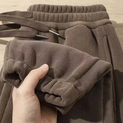Double-Sided Fleece Thickened Men's Long Pants Autumn Winter Warm Pure Color Casual Trousers with Pocket Loose Fit Youth Style