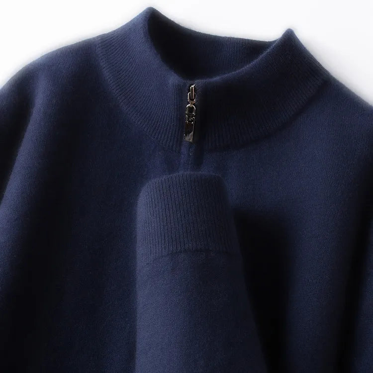 100% Australian Merino Wool Sweater, 350g Thickened High-Neck Zip-Up, Thermal Breathable