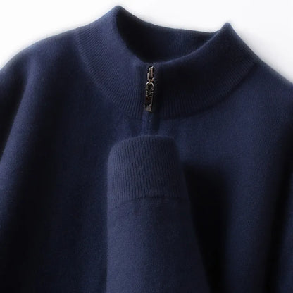 100% Australian Merino Wool Sweater, 350g Thickened High-Neck Zip-Up, Thermal Breathable