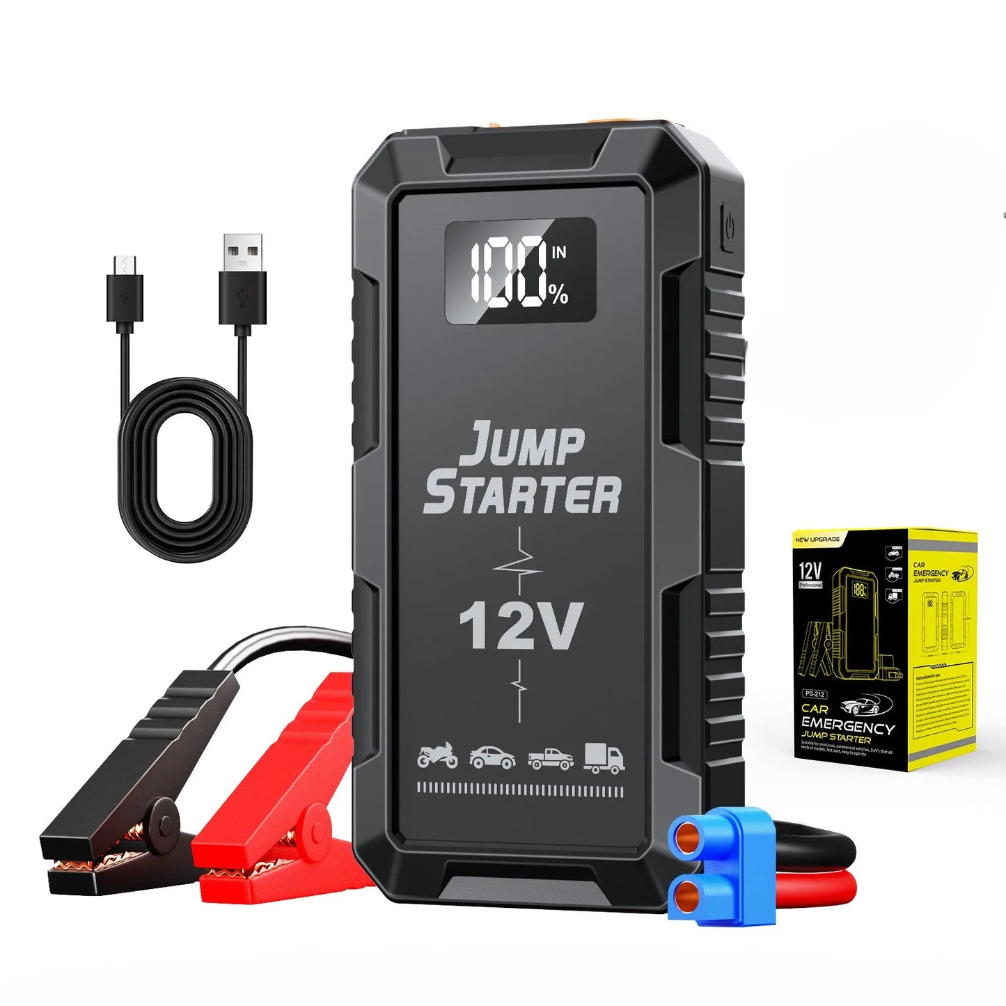Wireless Charging Car Jump Starter with Portable Power Bank - 12V Emergency Auto Battery Booster