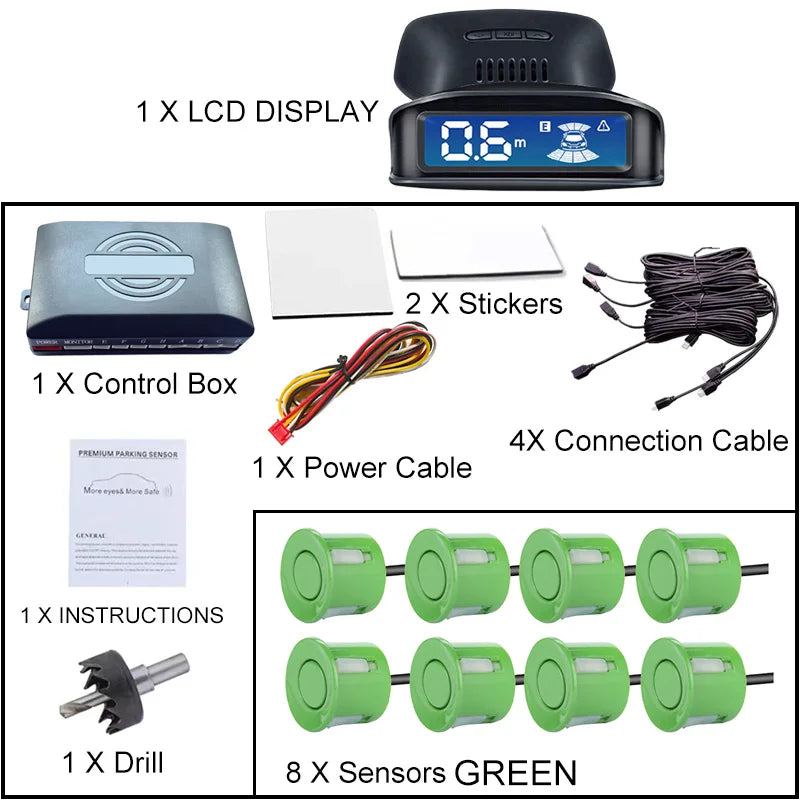 LCD Monitor 4 Sensor Radar Detection System 12 Color Backlight Display 12V Parking Sensor Reverse Assist Kit