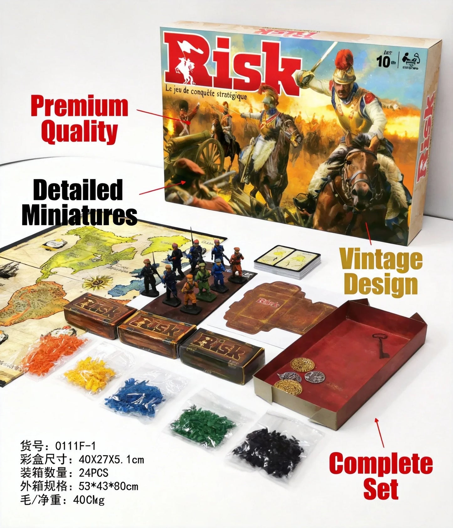 French Risk Strategy Board Game Classic World Conquest Game 2-5 Players Ages 10+ Premium Components Vintage Design