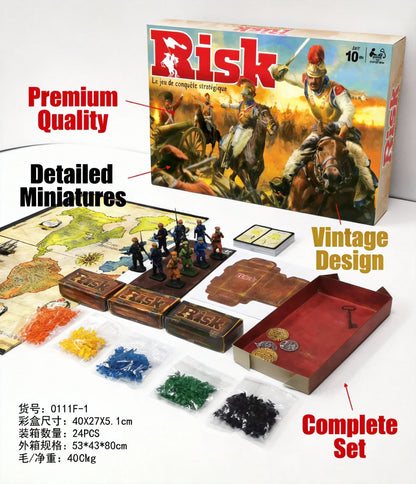 French Risk Strategy Board Game Classic World Conquest Game 2-5 Players Ages 10+ Premium Components Vintage Design