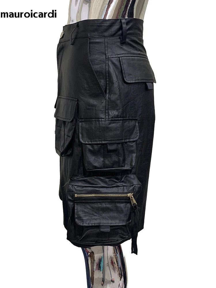 Summer Autumn Waterproof Black Pu Leather Cargo Shorts for Men with Three-dimensional Pockets Cool Luxury Designer Emo Clothes