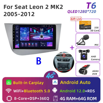 Jundof Car radio For Seat Leon 2 MK2 2005-2012 Carplay Android auto Qualcomm Car stereo Multimedia player 4G Wifi DSP 36EQ RHD