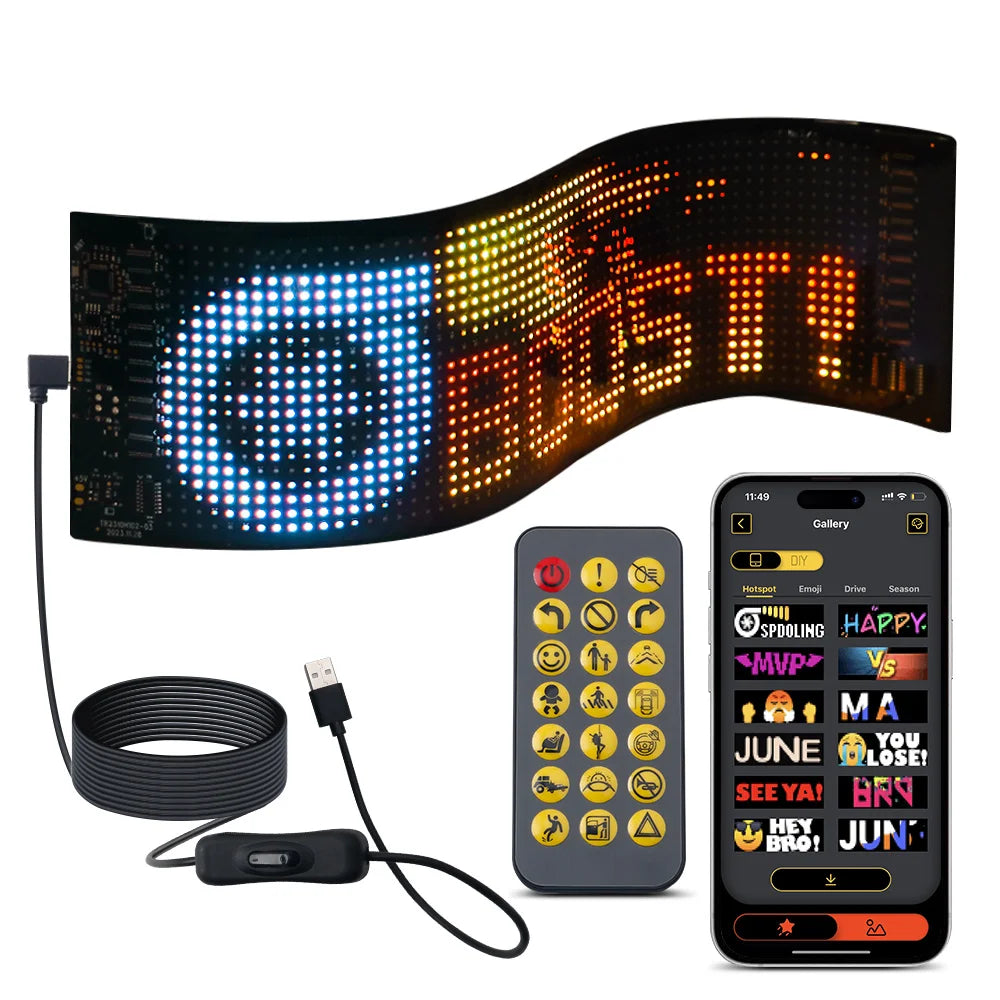Scrolling Advertising LED Car Sign USB RGB Custom Animation Programmable Text Pattern App Control Bluetooth Logo Light Display