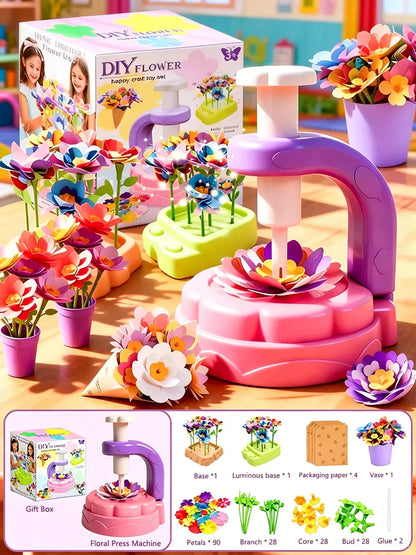 DIY Flower Bouquet Craft Kit for Girls Creative Machine Toy with Music & Lighting Children's Garden Art Set 3 Year Birthday Gift