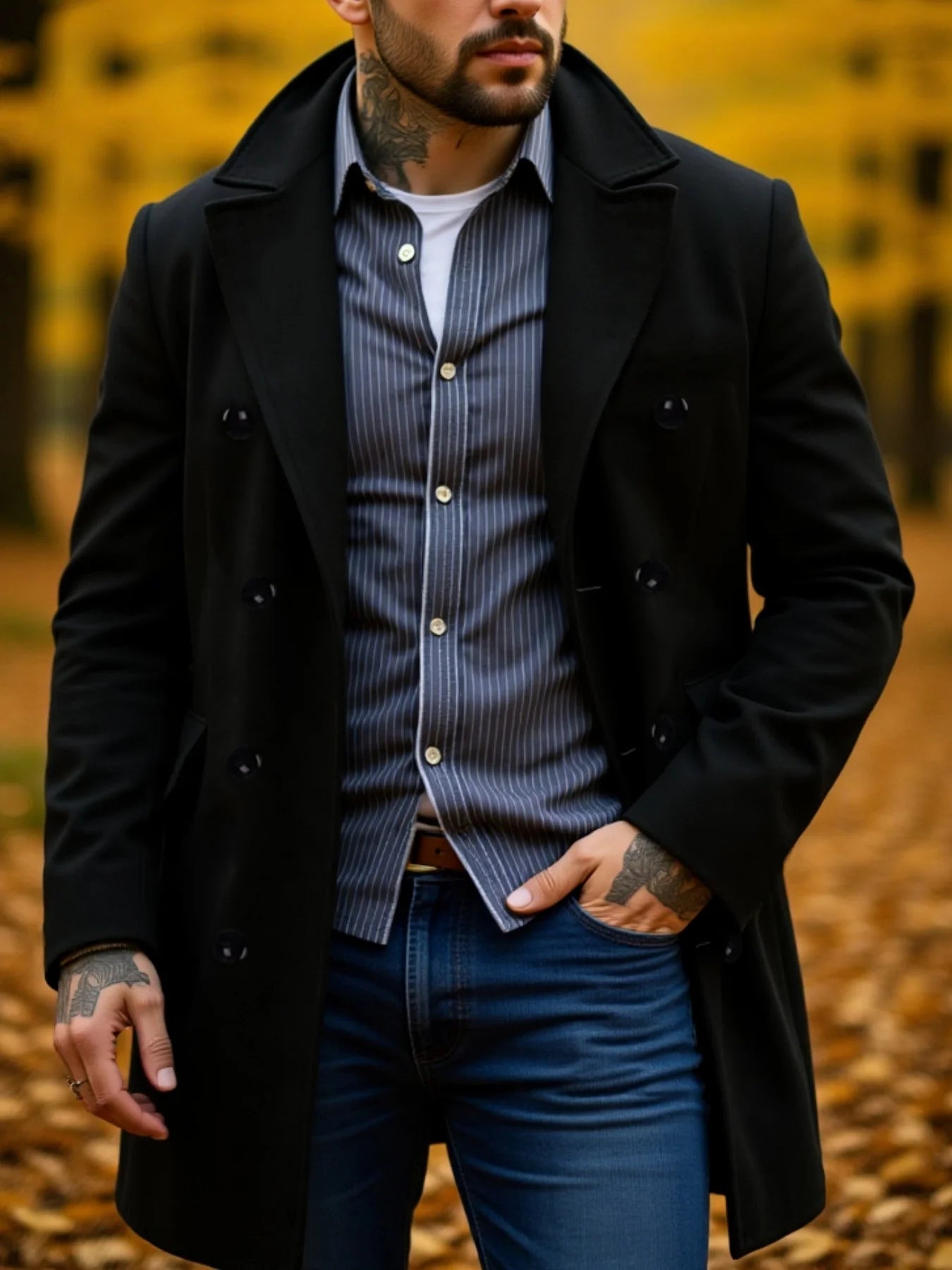Men's Wool Overcoat Double-Breasted Winter Design Thickened Stand Collar Business Casual  Warm