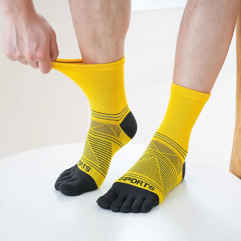 5 Pairs Men's Sports Five Finger Socks Colorful Compression Quick-Drying Sweat-Absorbing Fitness Cycling Hiking Split Toe Socks