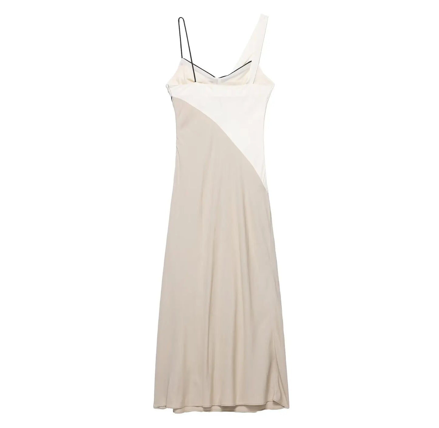 KONDALA Elegant Chic Suspender Dress Women's Contrasting Lines Slim Dress 2025 Summer Fashion Holiday Casual Dating Lady Dress